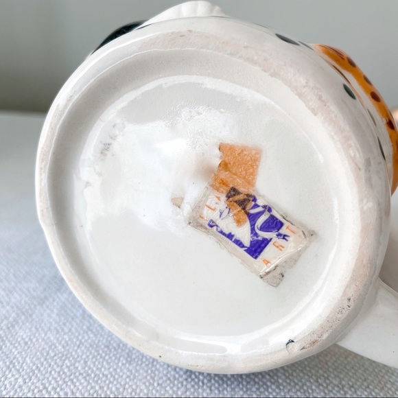 VTG Clay Art Cat chasing Fish polka dot mug - Picture 3 of 7